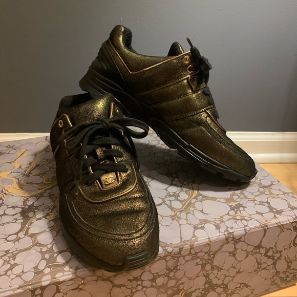 CHANEL Shoes - CHANEL Gold and Black Sneakers